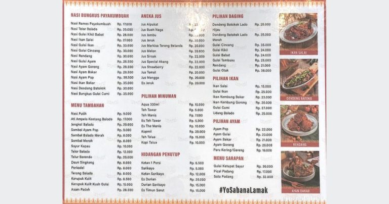 Padang Payakumbuah 9 Menu